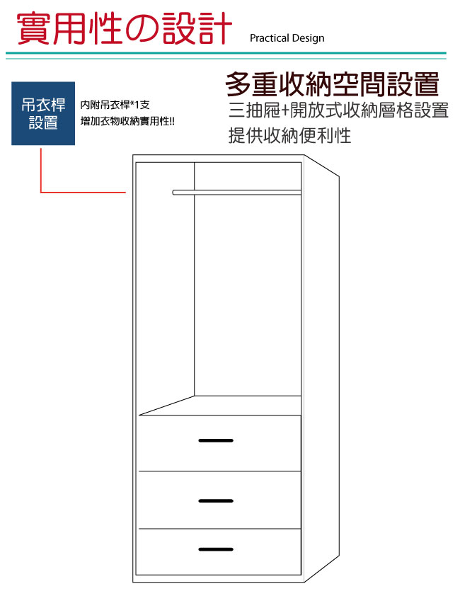 品家居 蘇美2.7尺開門衣櫃-82x60x200cm-免組