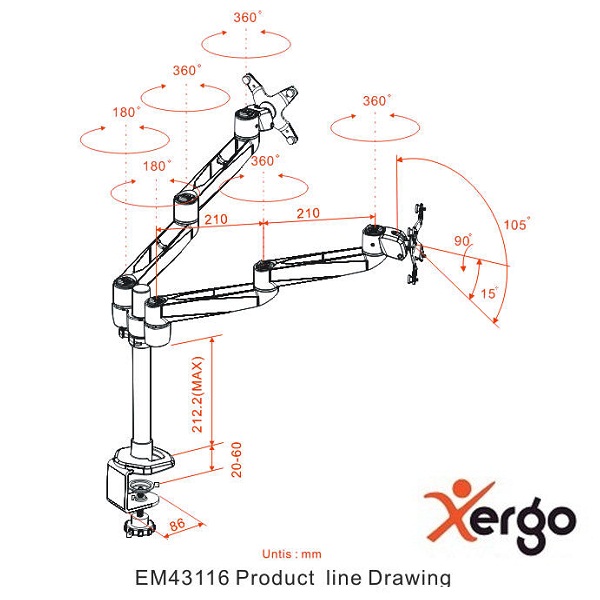 Xergo 雙延伸臂雙螢幕夾桌支撐架－EM43116