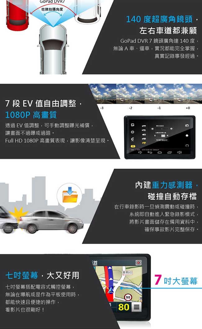 PAPAGO! GoPad DVR 7 多功能Wi-Fi 7吋行車記錄聲控導航平板-急速配