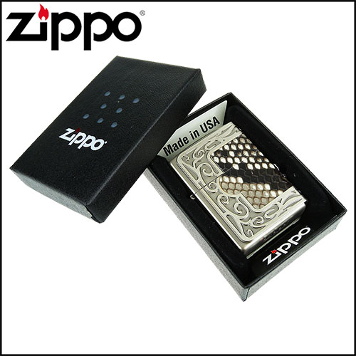 【ZIPPO】日系~FRAME PYTHON METAL-蟒蛇真皮貼覆三面加工打火機