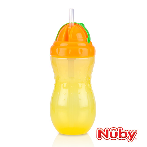 Nuby 流線型吸管杯(細吸管)420ml-橘黃(18m+)