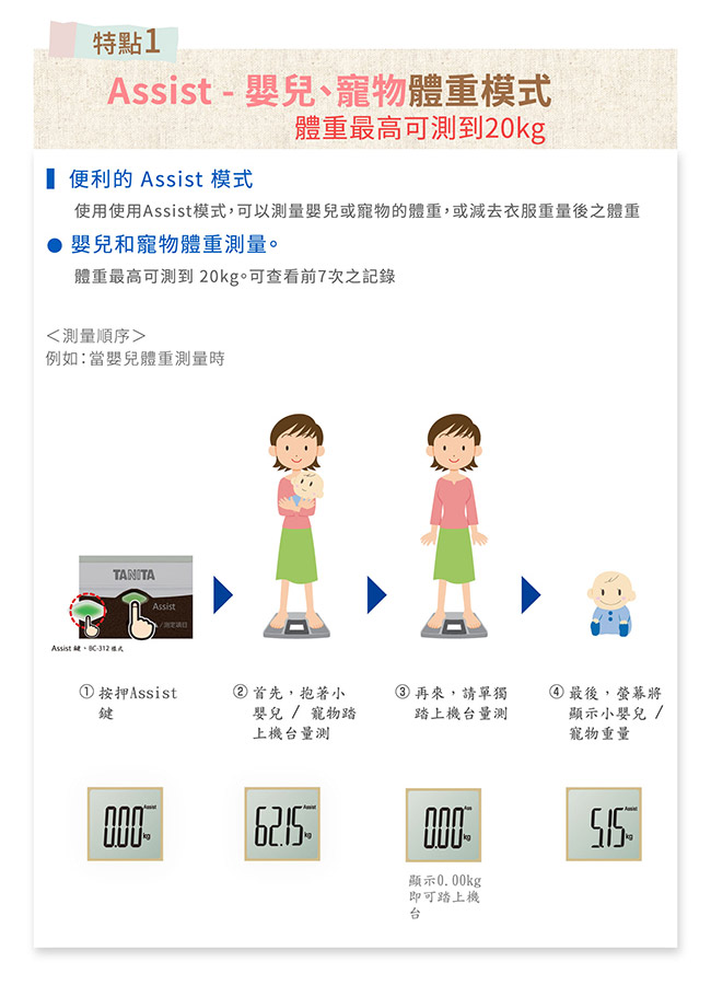 日本 TANITA 九合一體組成計嬰兒寵物功能 BC-312 (日本製) (兩色任選)