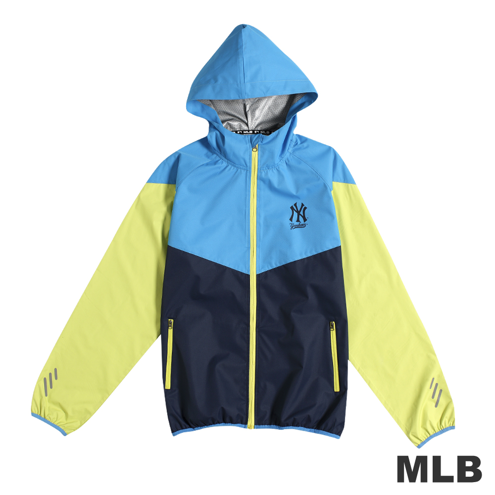 MLB-紐約洋基隊撞色運動薄風衣連帽外套-藍(男)