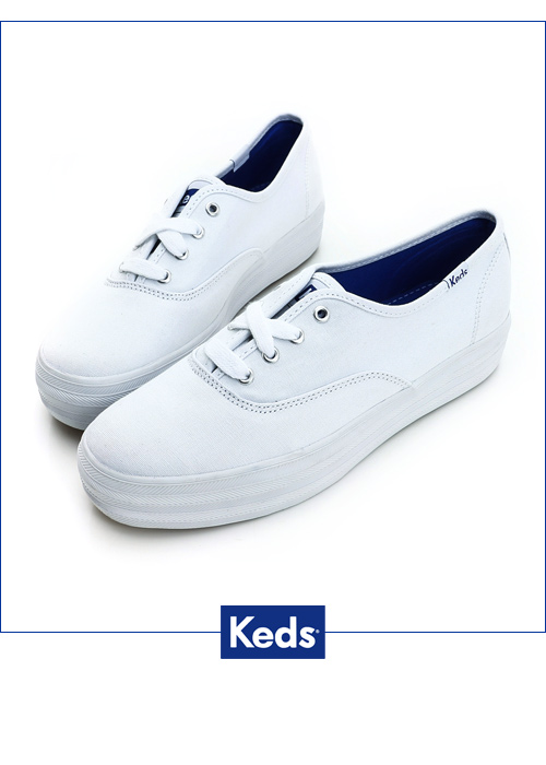 Keds 品牌經典厚底綁帶休閒鞋-白色