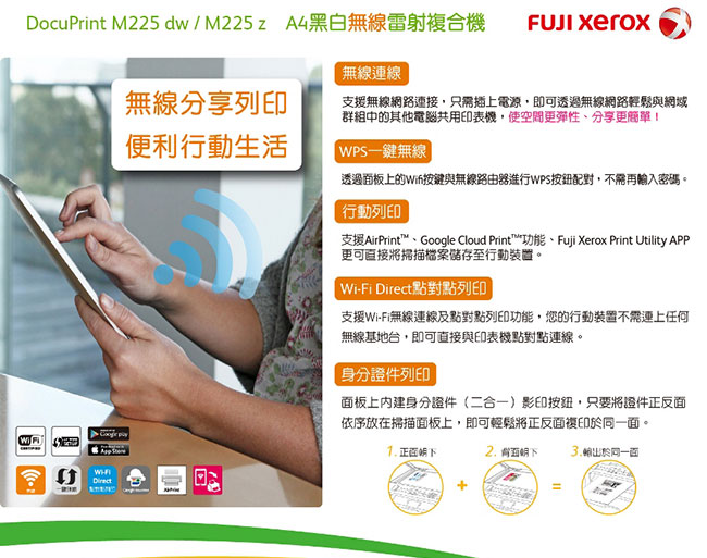 Fujixerox M225z 四合一黑白無線雷射傳真事務機
