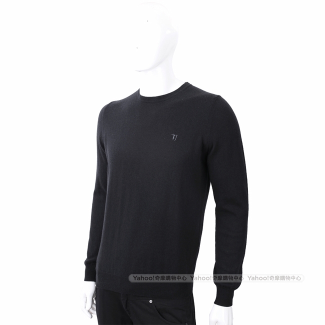 TRUSSARDI T字刺繡細節黑色圓領針織羊毛衫