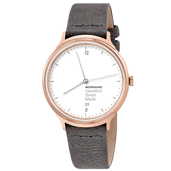 MONDAINE 瑞士國鐵Helvetica Light限量玫瑰金腕錶-38mm/泥炭灰