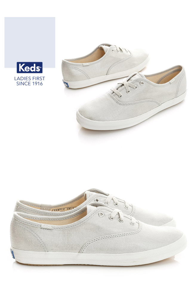 Keds CHAMPION金屬炫色經典綁帶休閒鞋-金屬灰