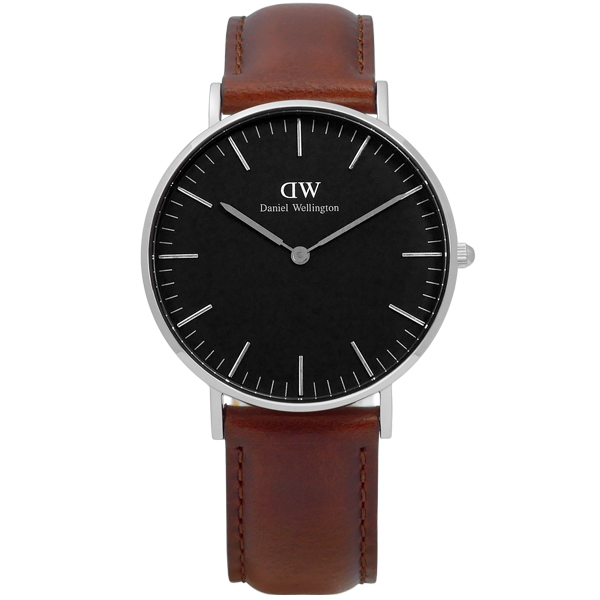 DW Daniel Wellington Black 經典簡雅真皮手錶-黑x咖啡/36mm