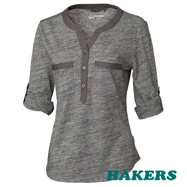 【HAKERS 哈克士】女-抗UV圓領七分袖衫-灰色