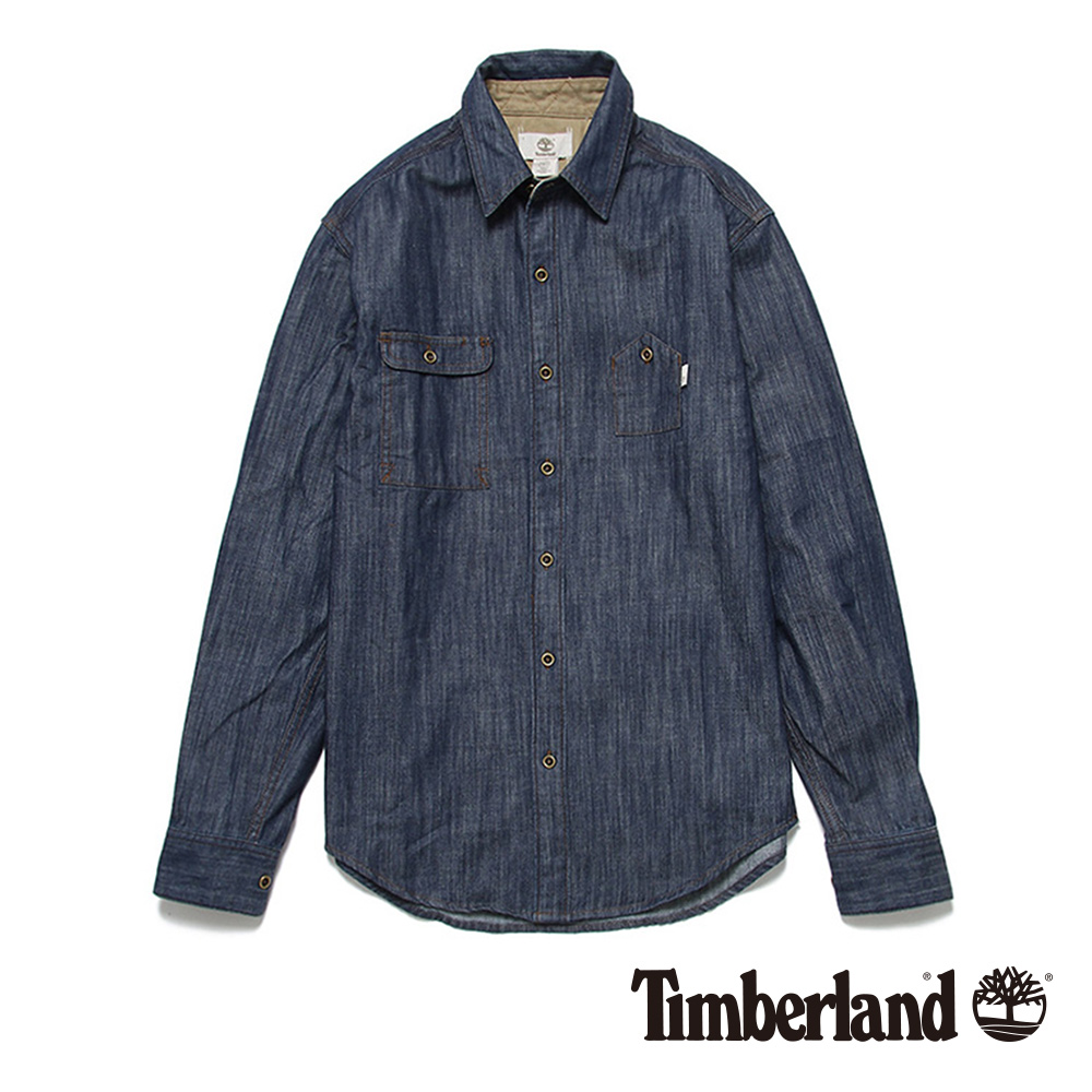 Timberland 男款丹寧藍造型雙口袋長袖襯衫