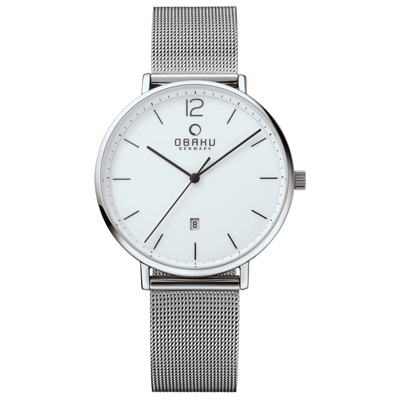 OBAKU 極致簡約時尚日期腕錶-銀米蘭帶/40mm