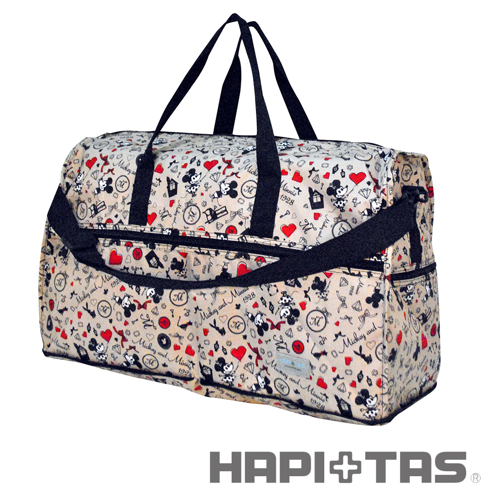 HAPI+TAS 派對米奇摺疊旅行袋(大)-米色