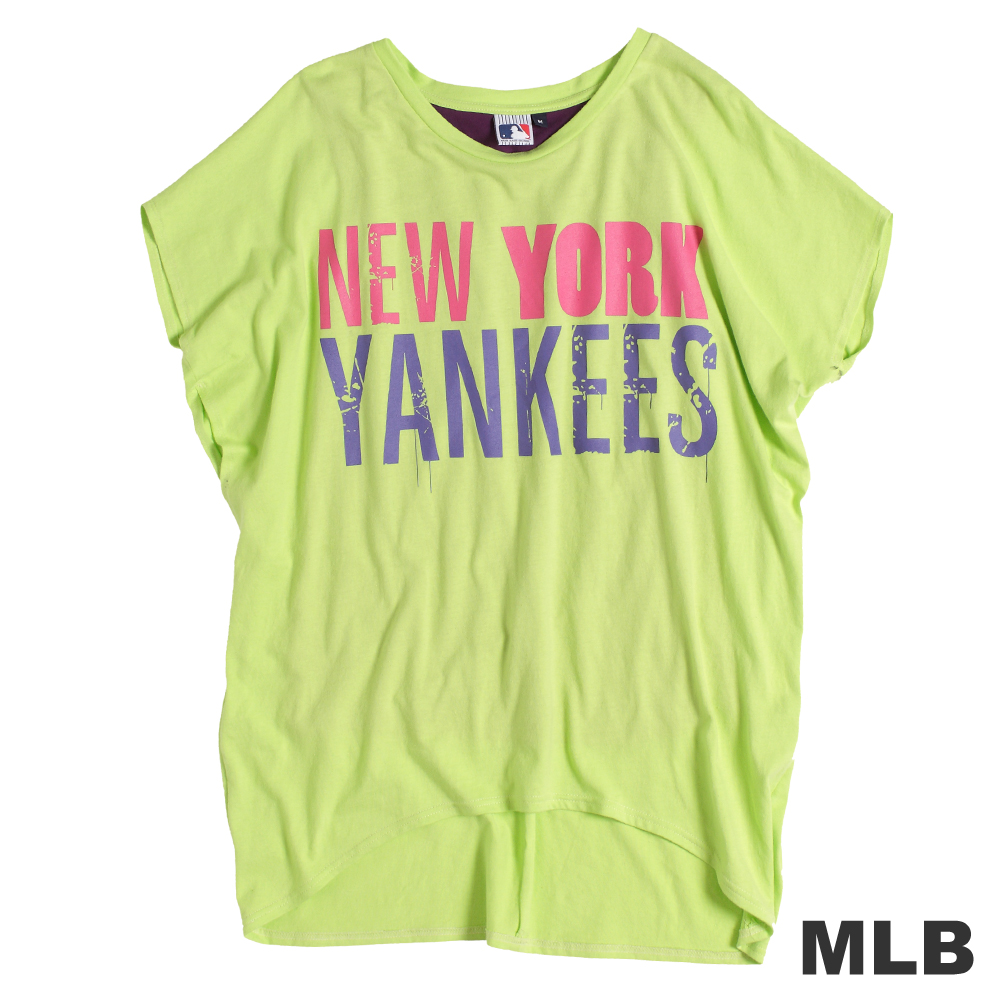 MLB-紐約洋基隊亮麗前短後長T恤-淺綠(女)