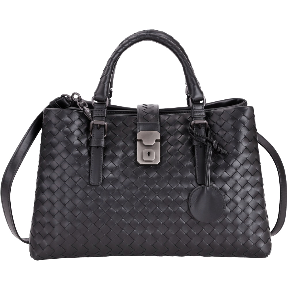 BOTTEGA VENETA BORSA ROMA 小牛皮編織兩用包(小/黑色)