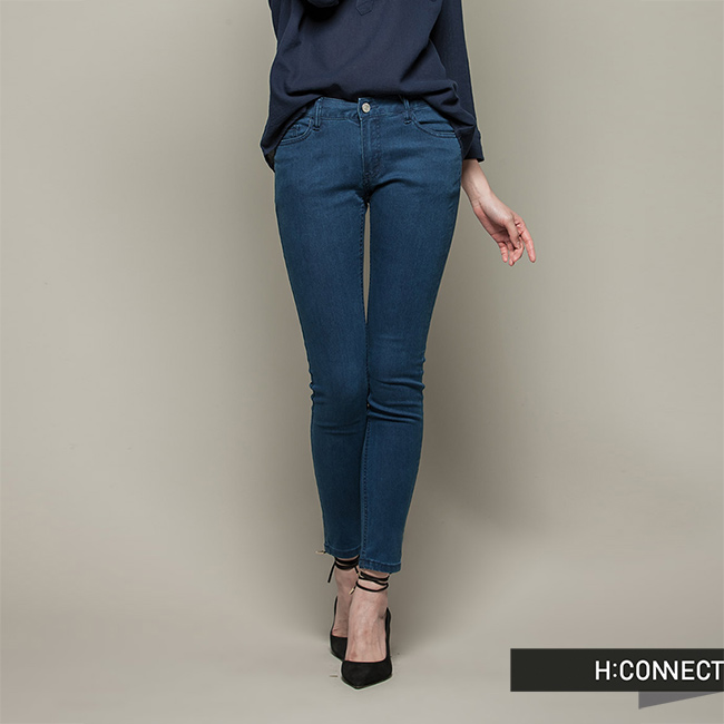 H:CONNECT 韓國品牌 女裝 - 素面丹寧修身牛仔褲 - 藍(快)
