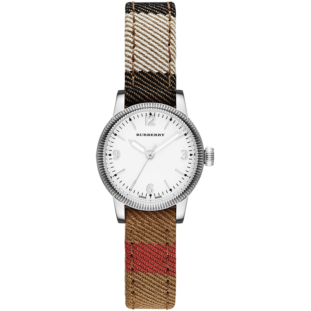 BURBERRY Utilitarian 系列時尚腕錶-銀x格紋錶帶/30mm