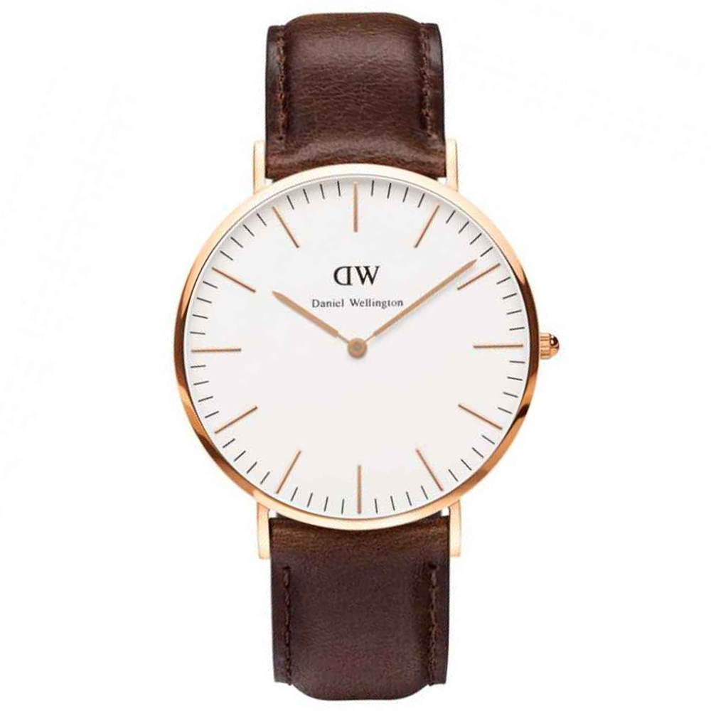 DW Daniel Wellington 咖色皮革錶帶 玫瑰金錶框/40mm