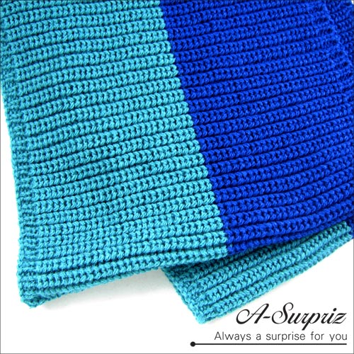 A-Surpriz 時尚大方雙色針織脖圍巾(藍色系)