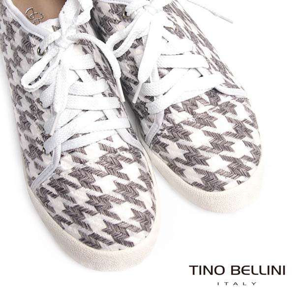 Tino Bellini 千鳥紋幾何造型內增高綁帶休閒鞋_千鳥紋