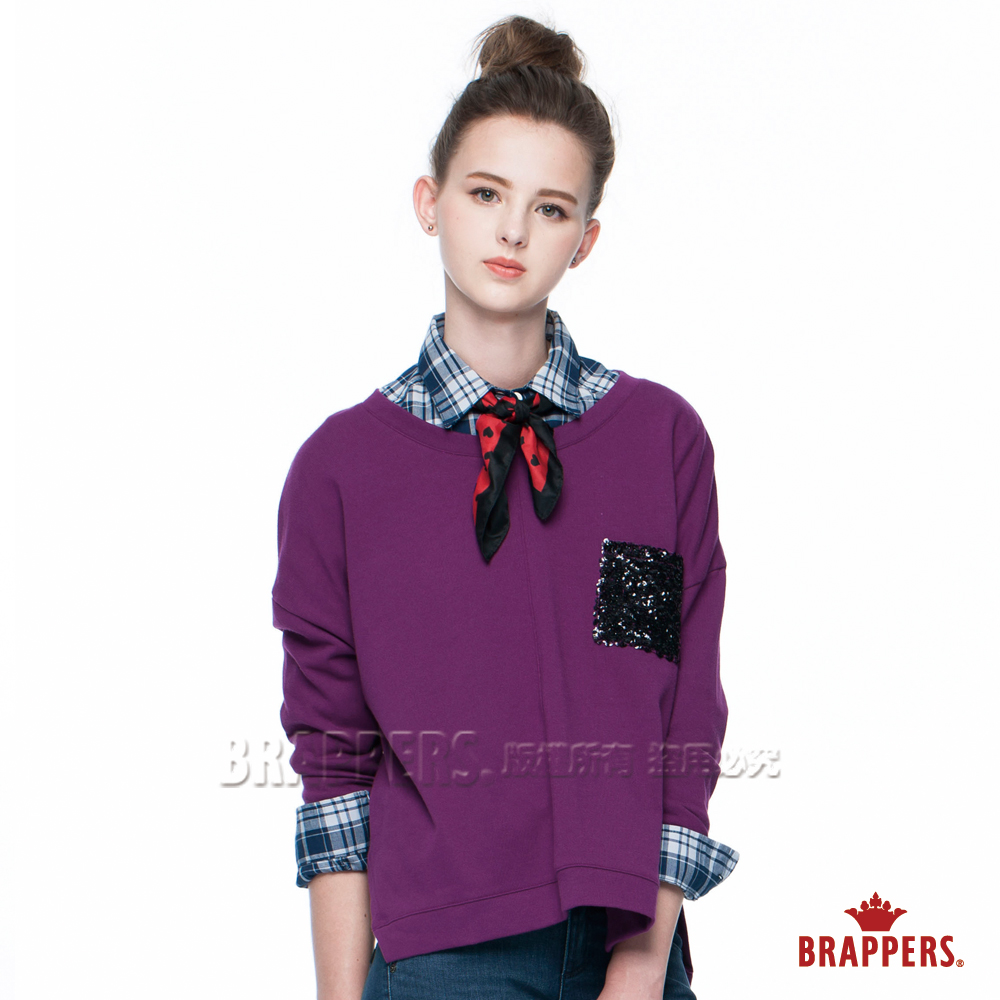 BRAPPERS 女款 亮片口袋寬鬆長袖上衣-紫