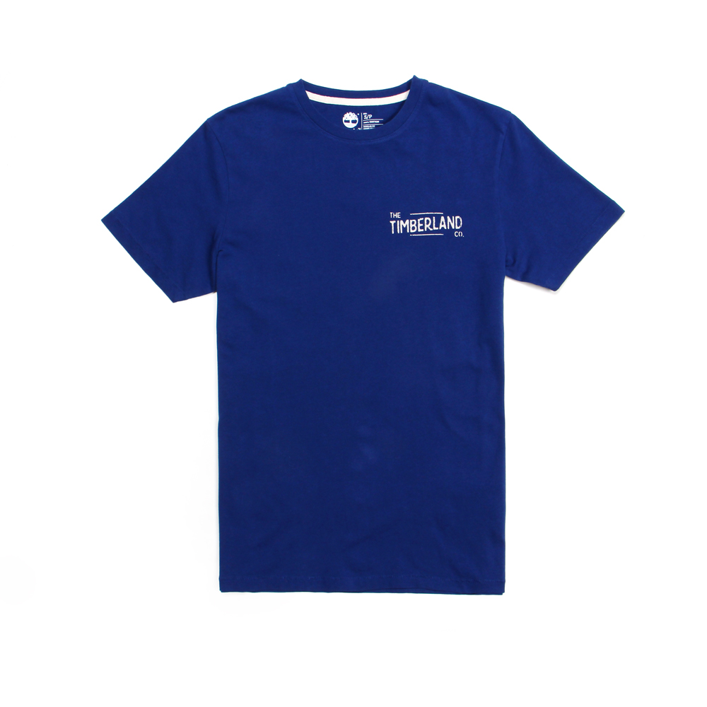 Timberland 男款寶藍色品牌印花圖樣短袖T恤