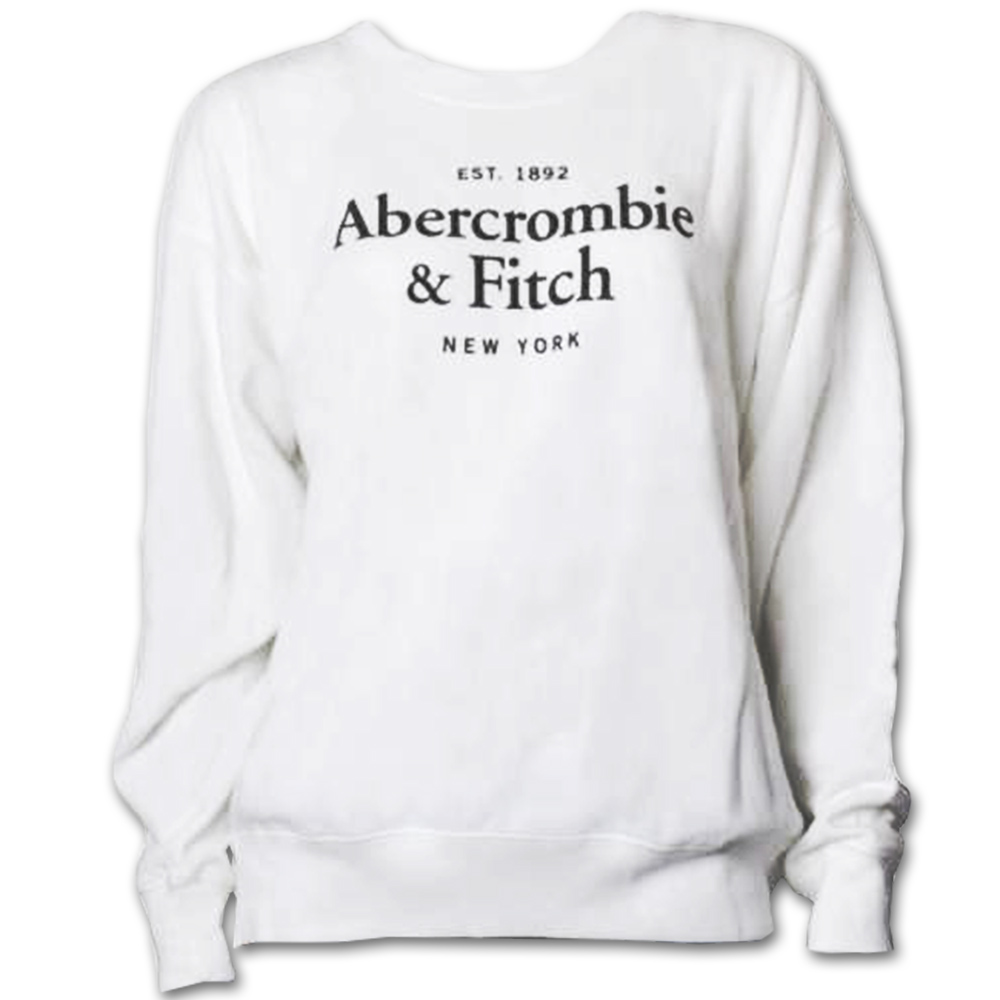 A&F Abercrombie & Fitch 經典LOGO圓領長袖T恤-白