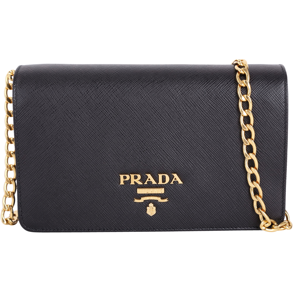 PRADA Saffiano 撞色拼接防刮牛皮雙層手拿/鍊包(迷你/黑色)