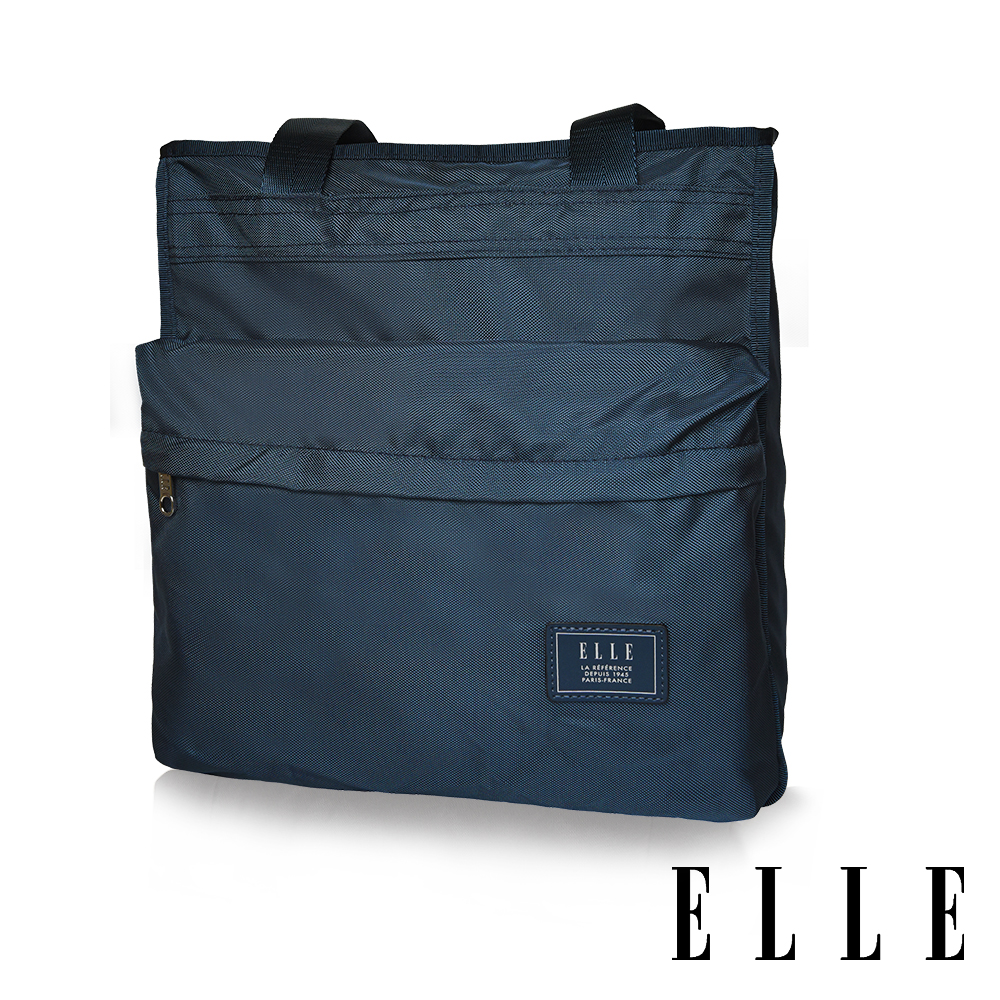 福利品 ELLE HOMME-紳士輕旅專用可掛式摺疊收納尼龍手提肩背包-沉穩藍EL8235