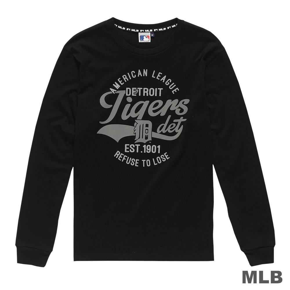 MLB-底特律老虎隊美式草寫印花長袖T恤-黑 (男)