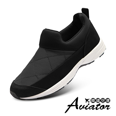 Aviator*韓國空運-Paperplane正韓製菱格紋麂皮休閒懶人鞋-黑