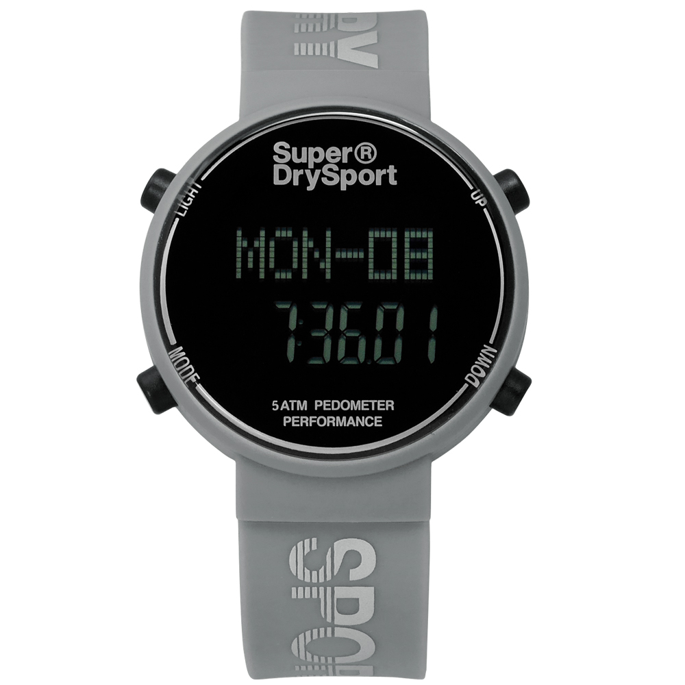 Superdry 休閒時尚電子計步器卡路里矽膠手錶-淺灰色/40mm