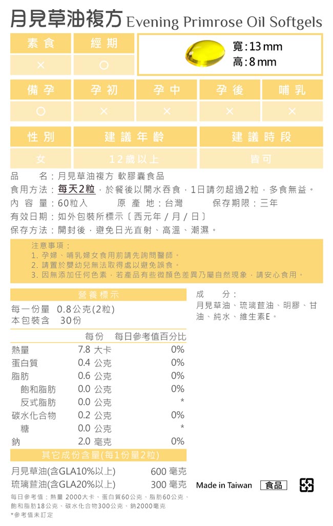 BHK’s—月見草油複方軟膠囊食品(60顆/盒)