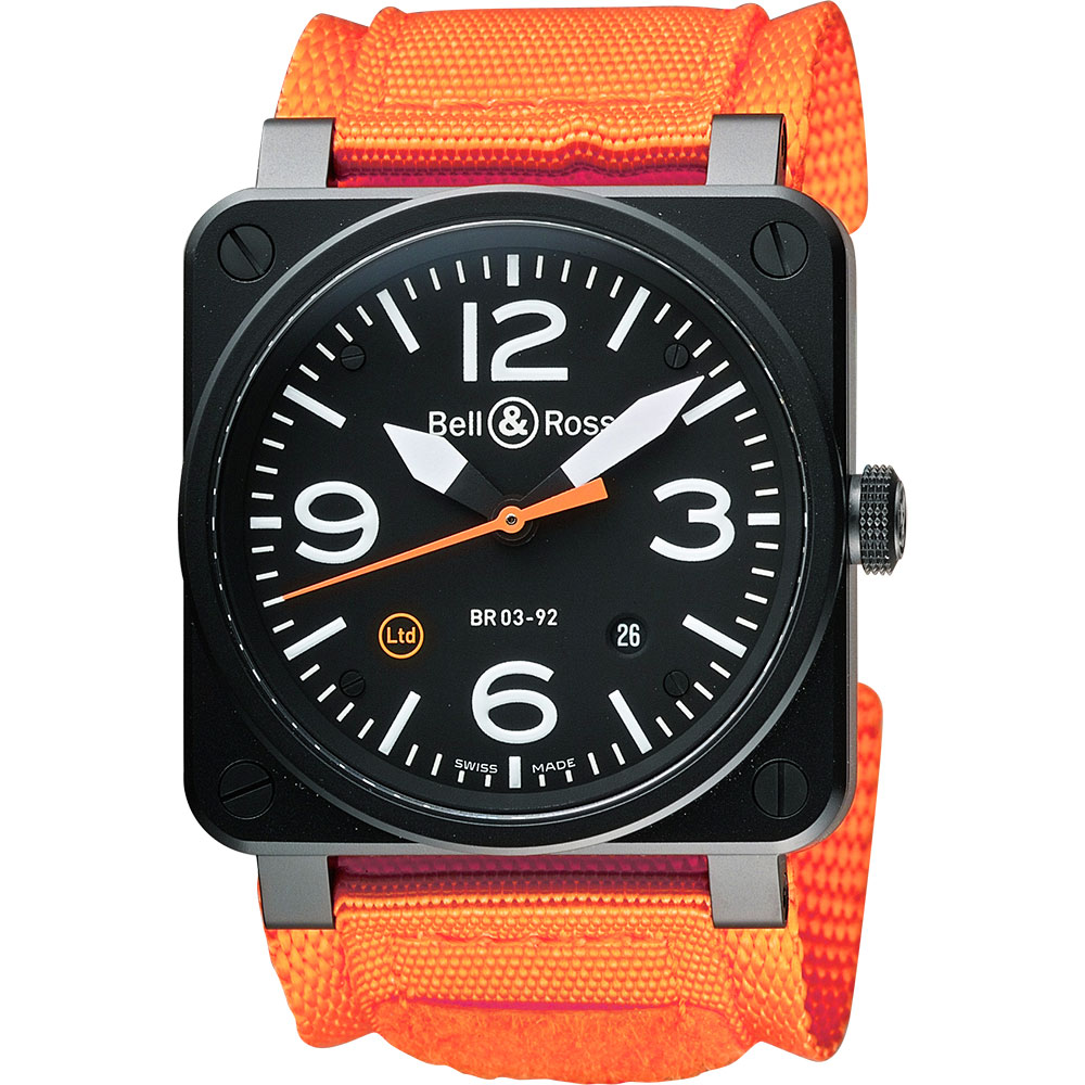 Bell & Ross Aviation 限量版軍事飛行機械腕錶-黑x橘/42mm