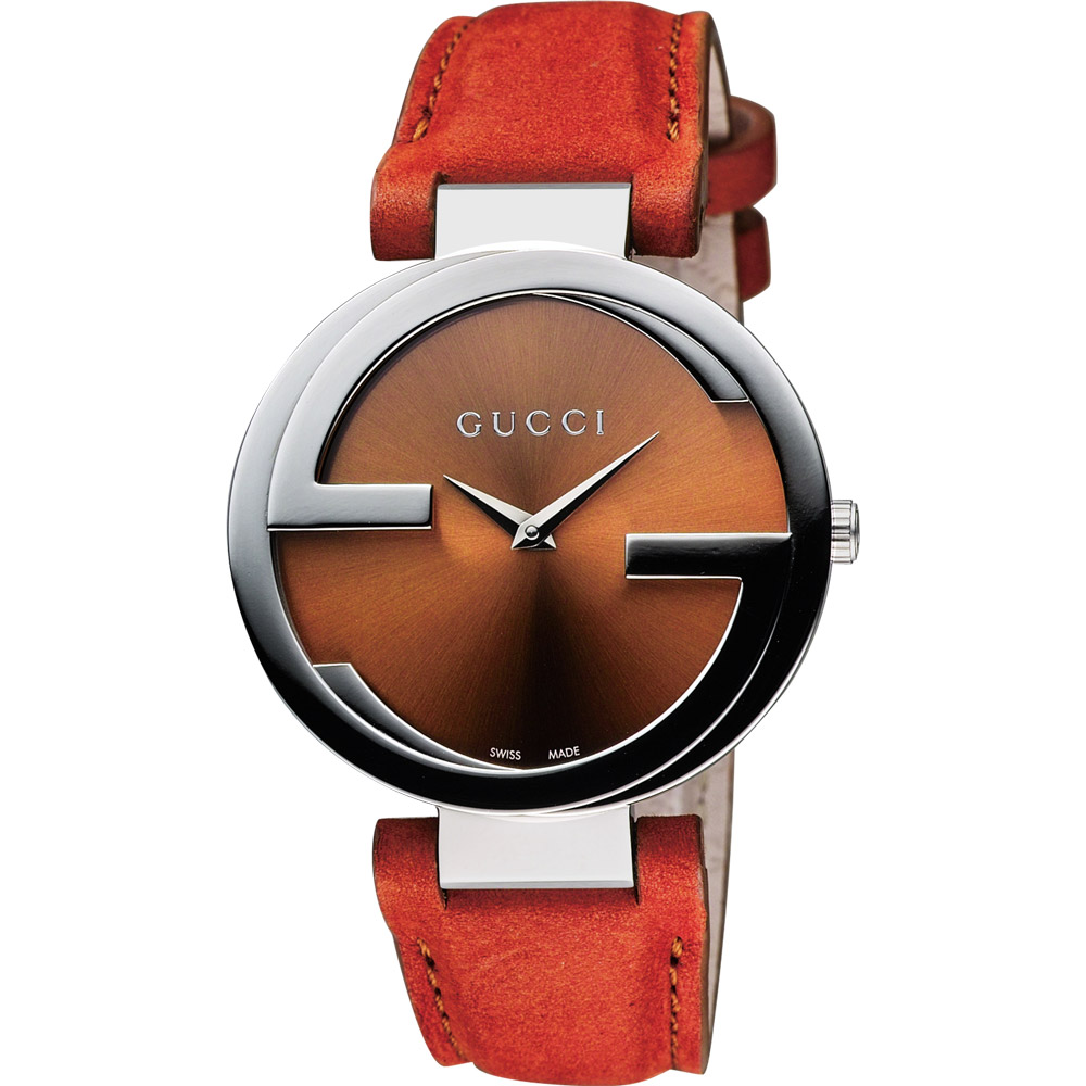 GUCCI Interlocking 時尚元素腕錶-橘x紅/37mm