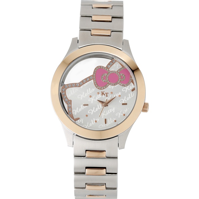 HELLO KITTY 凱蒂貓簍空俏麗手錶-金x銀/38mm