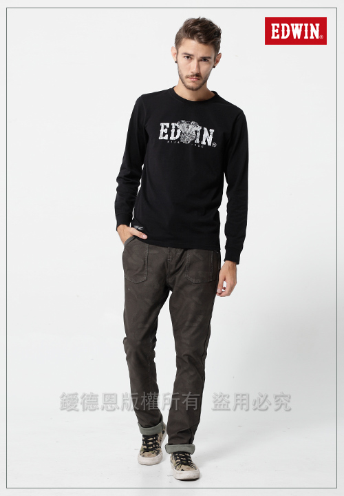 EDWIN 機車引擎LOGO長袖T恤-男-黑色
