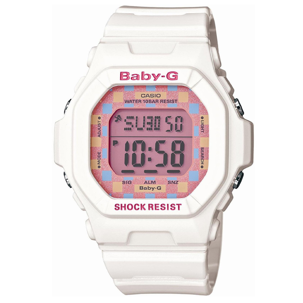 BABY-G 格紋設計繽紛活力感休閒錶-白/40.4mm