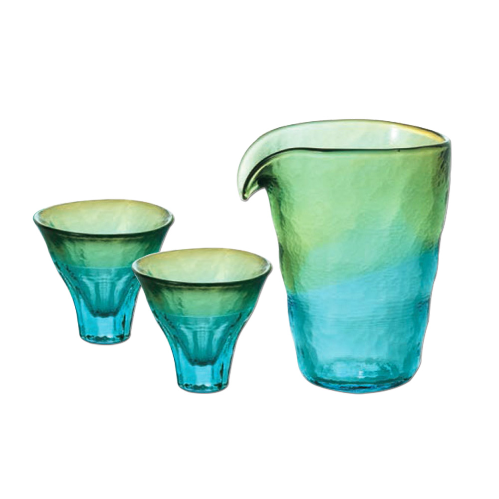 【ADERIA】日本進口津輕系列雙色漸層酒杯玻璃3件家庭組