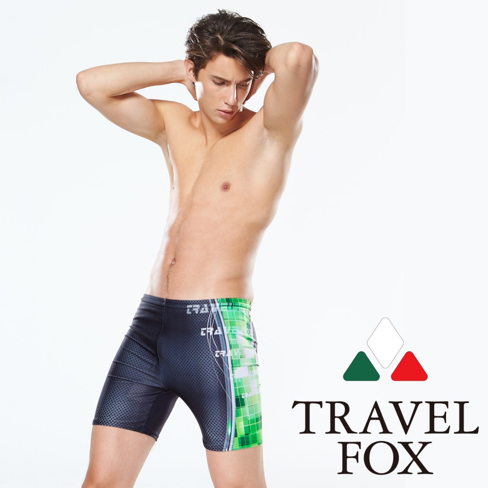 Travel Fox 旅狐 五分男泳褲-鐵灰配科技綠