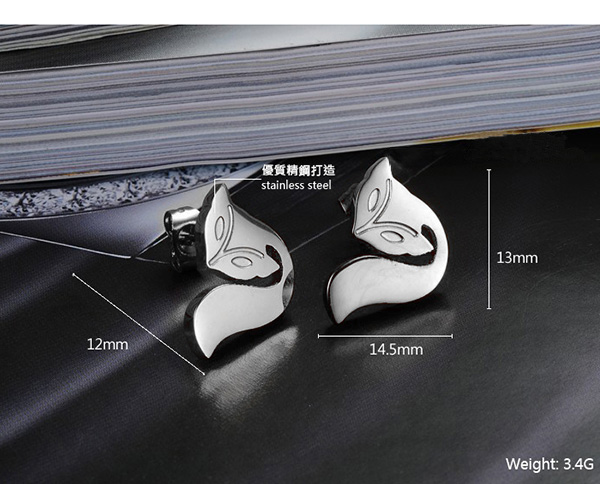 JINCHEN 白鋼狐狸耳環 銀色