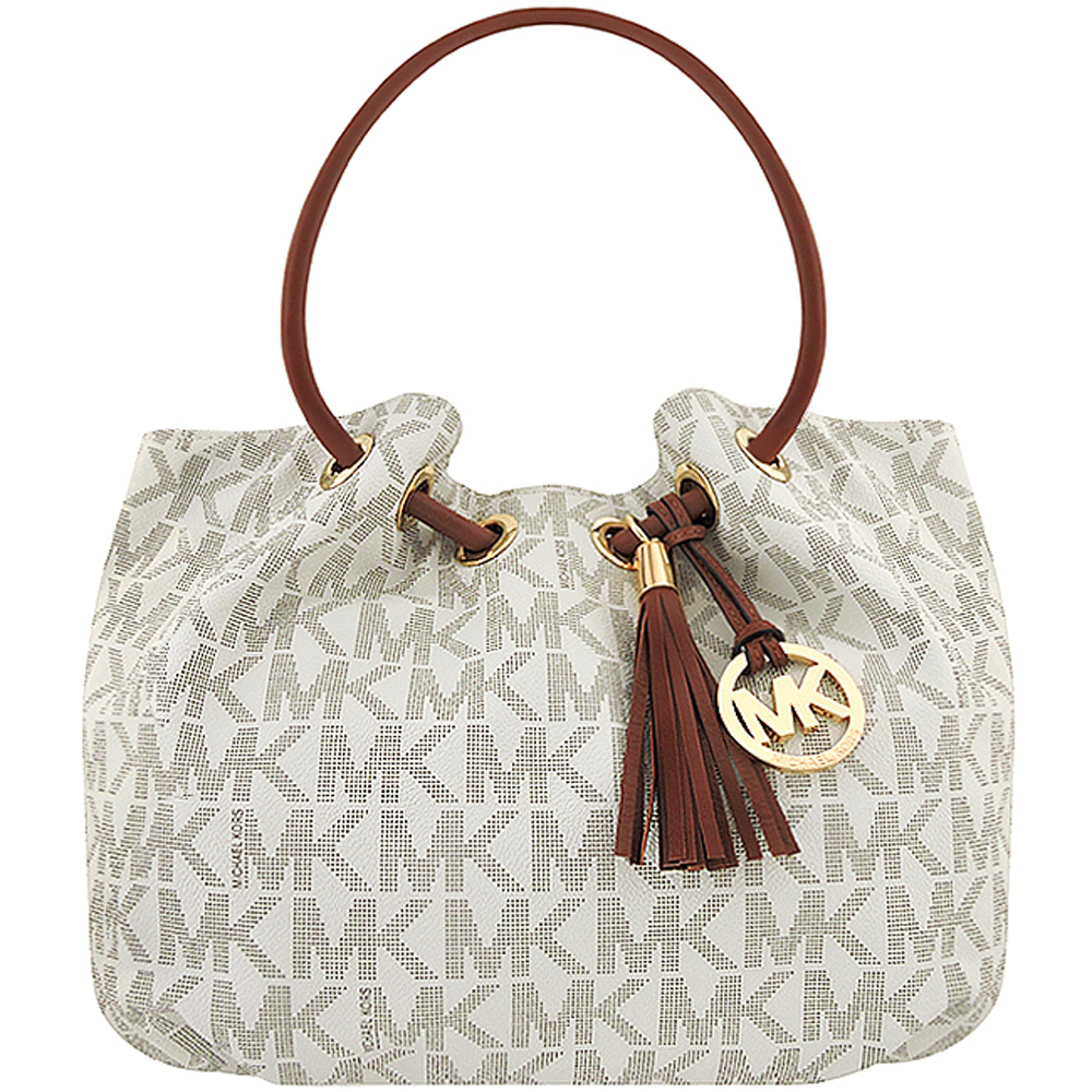 MICHAEL KORS 白色LOGO PVC流蘇抓皺托特包