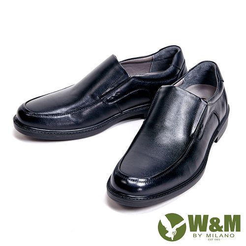 W&M 氣墊舒適素面直套款 男皮鞋-黑