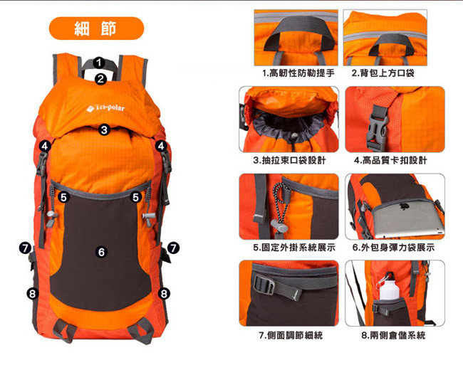 PUSH!戶外登山旅遊用品超大容量35L可折疊登山包背包騎行包旅行包萬用旅行袋