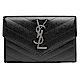 YSL MONOGRAM系列V字縫線魚子醬牛皮銀色金屬LOGO暗釦零錢包(黑) product thumbnail 1