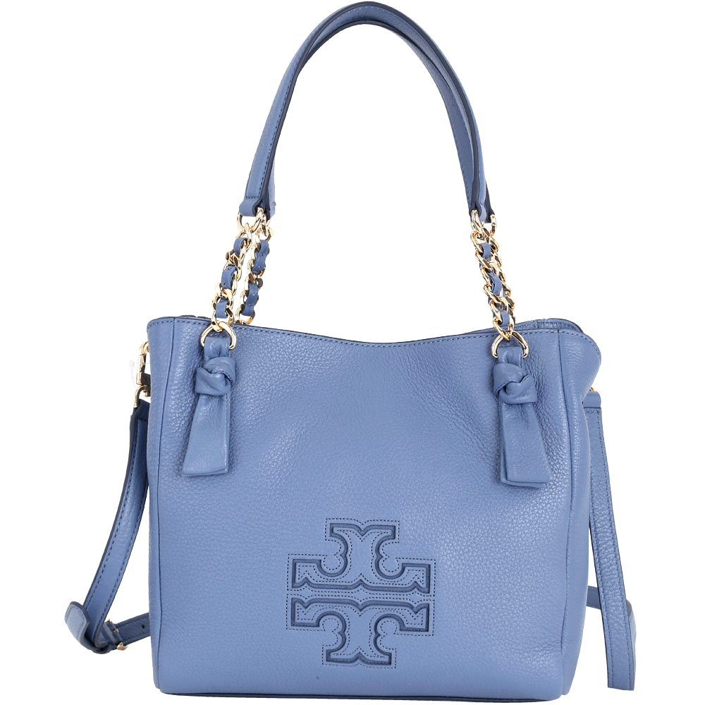 TORY BURCH Harper Satchel 雙T浮雕鍊帶兩用包(藍色)