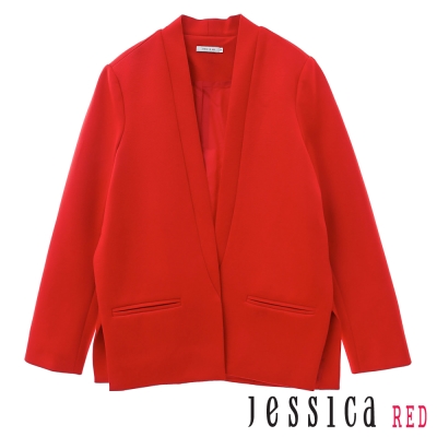 JESSICA RED-簡約素面造型開衩罩衫外套（紅）