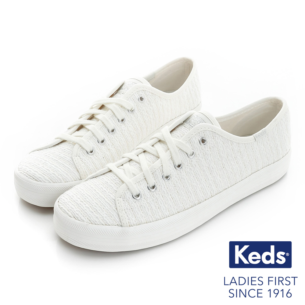 Keds KICKSTART金屬紗線綁帶休閒鞋-奶油白