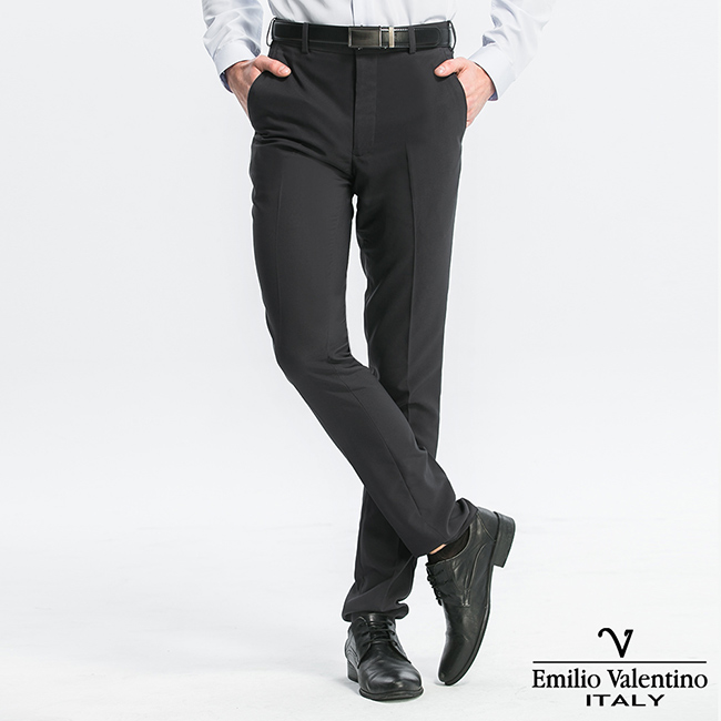 Emilio Valentino 范倫提諾修身彈性平面西褲-深灰