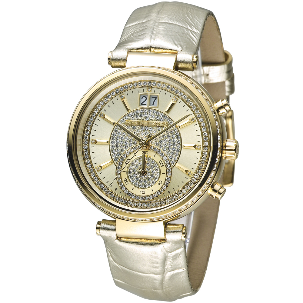 Michael Kors 奢華典雅晶鑽計時腕錶-金色/39mm